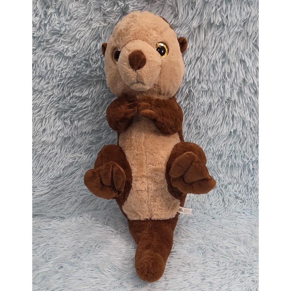 Toy Factory Justin Otter Plush 18" Stuffed Animal Brown Tan Glitter Eyes